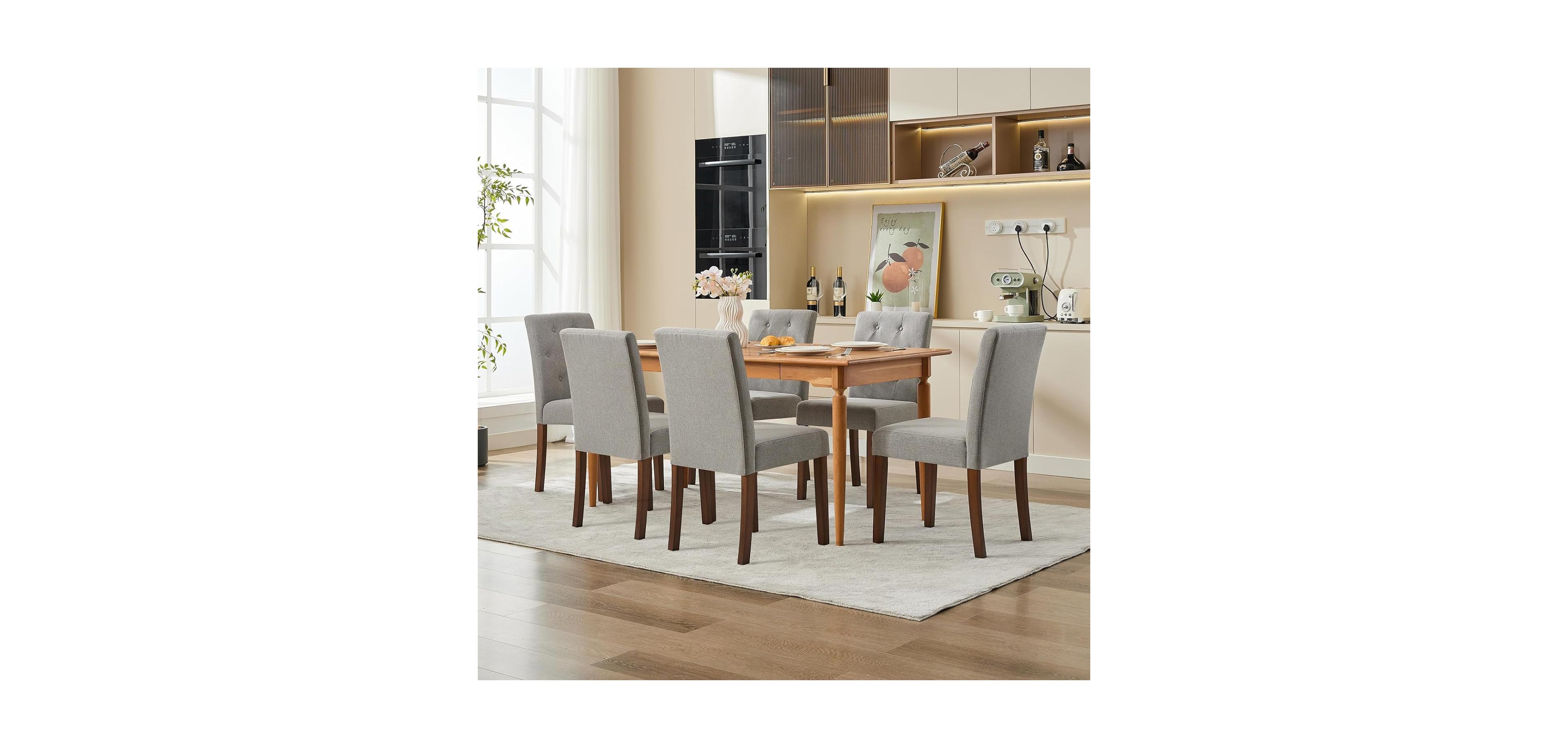 gaomon Upholstered Dining Chairs Set of 6 Modern Fabric Kitchen Side Chairs with Sturdy Wood Legs Parsons Design Comfortable Soft Linen