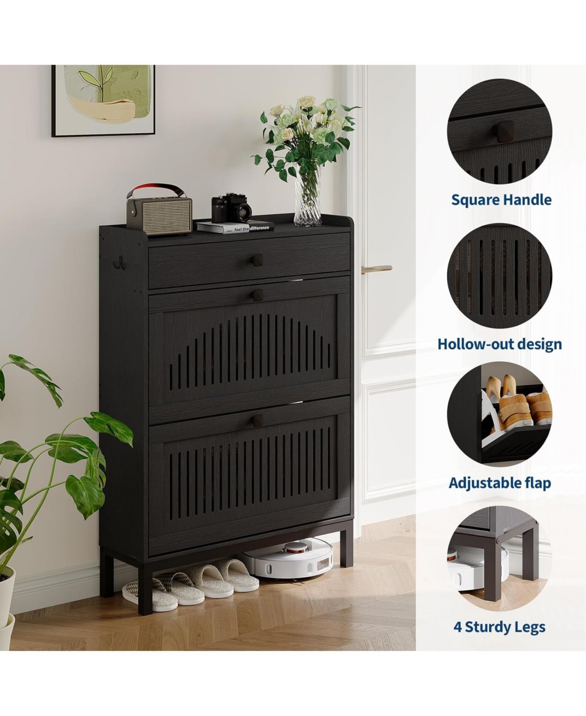 gaomon Shoe Storage Cabinet with 2 Flip Drawers & Top Drawer, Space-Saving Shoe Storage Organizer for Entryway, Apartment