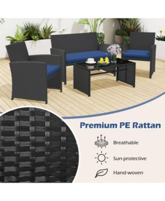 Set of 8 Patio Conversation Set w/Seat Cushions & Tempered Glass Tabletop Porch Outdoor
