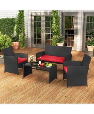 Set of 8 Patio Conversation Set w/Seat Cushions & Tempered Glass Tabletop Porch Outdoor