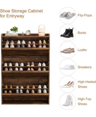 Wooden Shoe Cabinet with 3 Flip Drawers – Adjustable Shelf Shoe Organizer, Hidden Freestanding Shoe Storage for Entryway, Hallway, Living Room