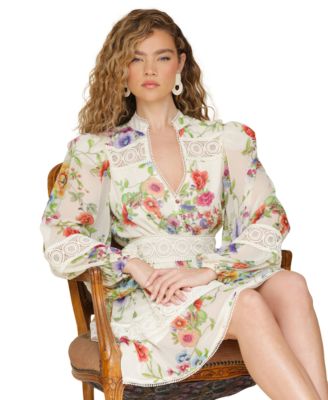 Women's Floral Lace-Trim Chiffon Dress