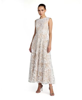 Women's Floral Embroidered High Neck Midi Dress