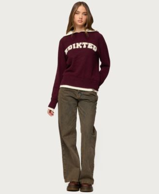 Women's Varsity Contrast Layered Knit Hoodie
