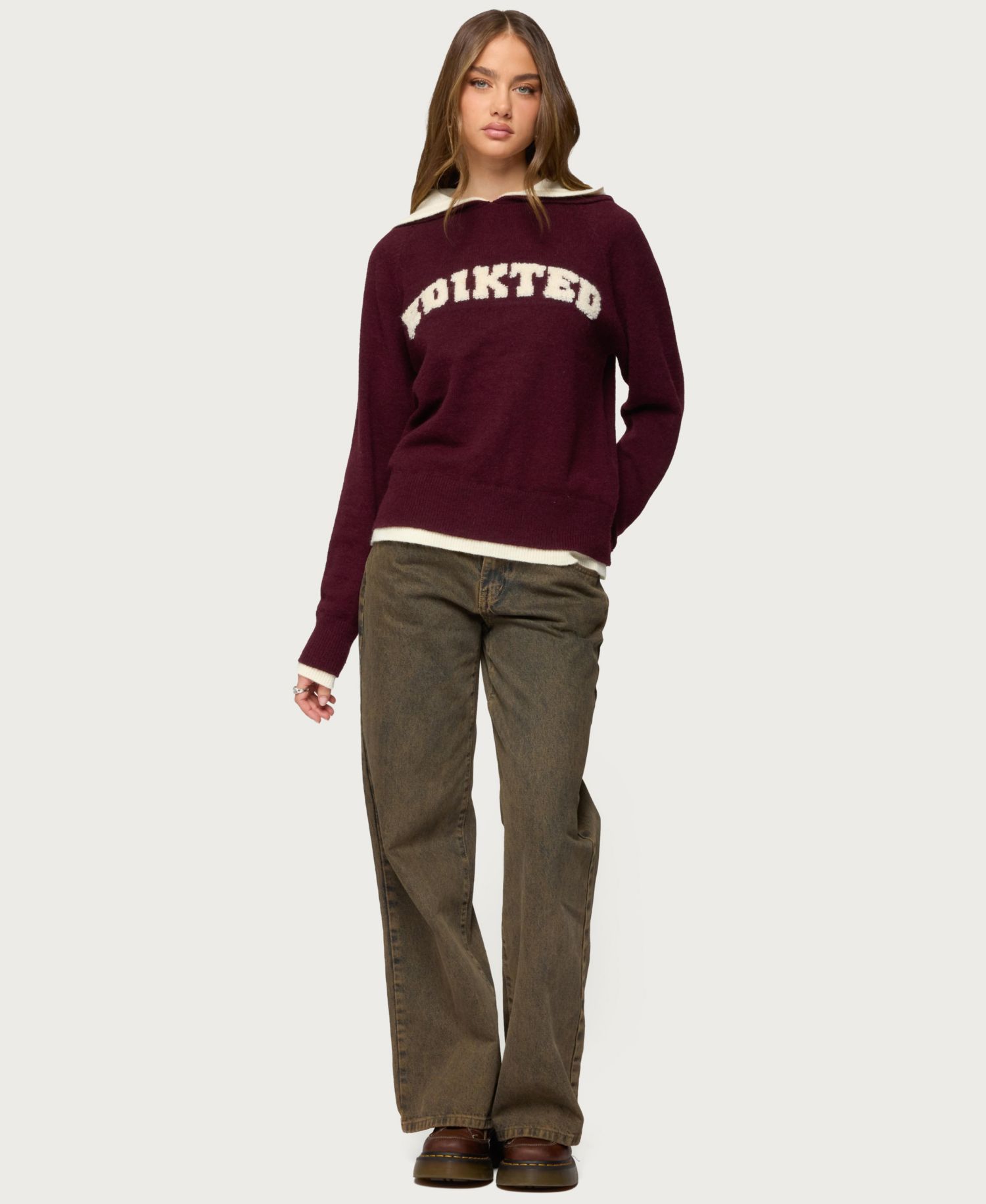 Women's Varsity Contrast Layered Knit Hoodie