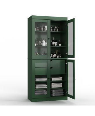 100% Solid Wood 32" Bathroom Storage Cabinet with Clear Glass Doors, 2-Drawers & Adjustable Shelves