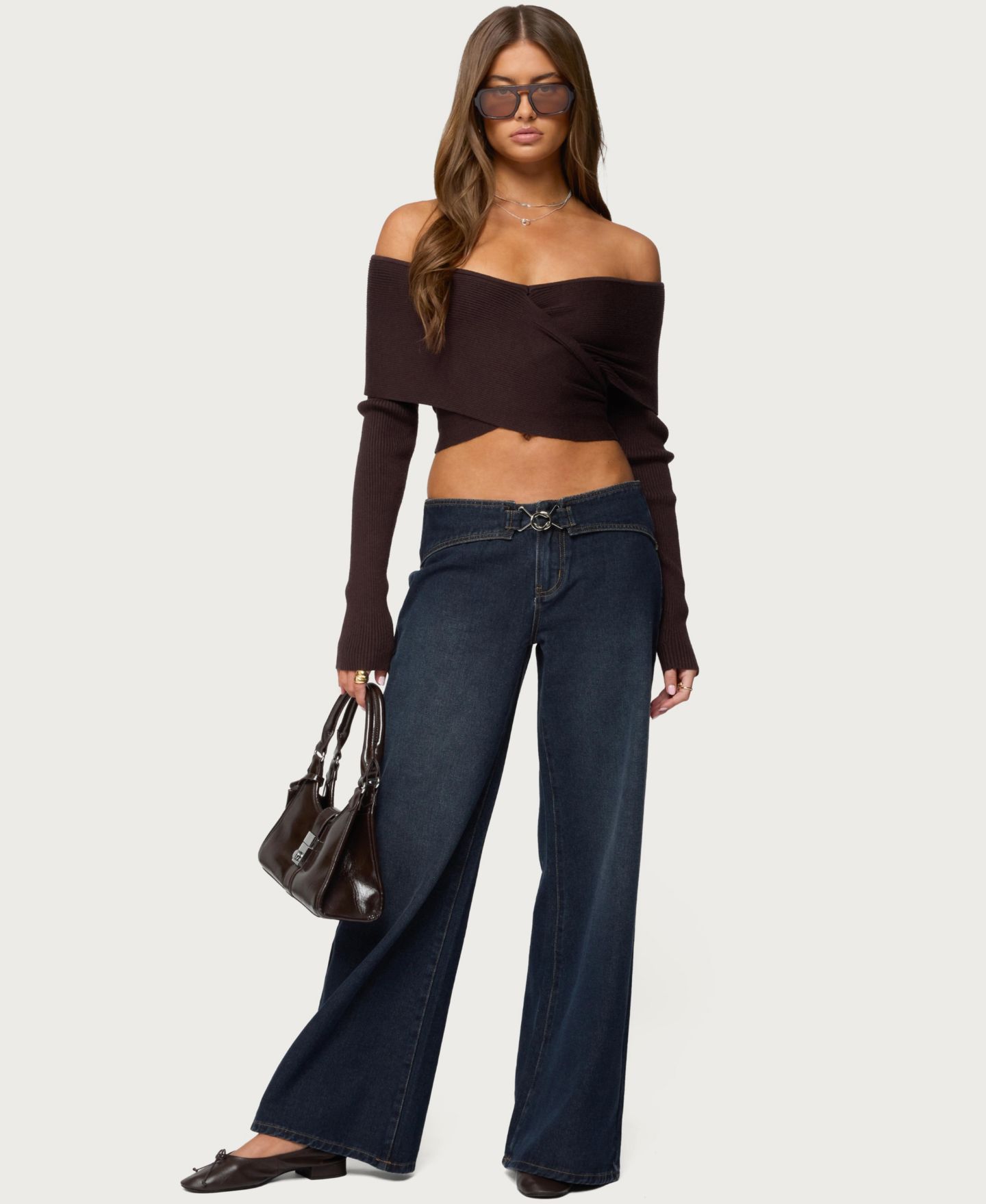 Женский свитер Edikted Paulina Off Shoulder Wrap, цвет: Коричневый — фото 4