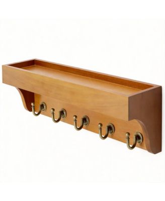 Wood Key Rack with Hooks and Shelves for Entryway Decoration