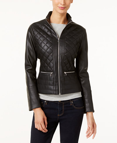 Kenneth Cole Faux-Leather Quilted Bomber Jacket