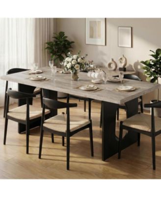 71" Long Dining Table for 6-10 People - Farmhouse Kitchen Table with Extra Thick Tabletop & Heavy-Duty Metal Legs, Sturdy Rectangular Table