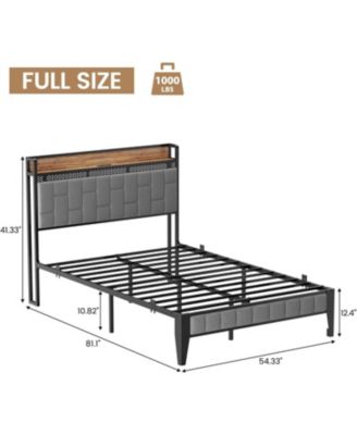 Bed Frame, LED Upholstered Platform Bed Frame with Charging Station, Storage Headboard, Strong Metal Slats Support, Noise Free, No Box