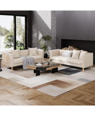 Faux Leather Sofa Couch, Modern 78" W Sofa with Deep Seats, 3 Seater Sofa Couch with 2 Throw Pillows and Wood Legs, Easy Assembly