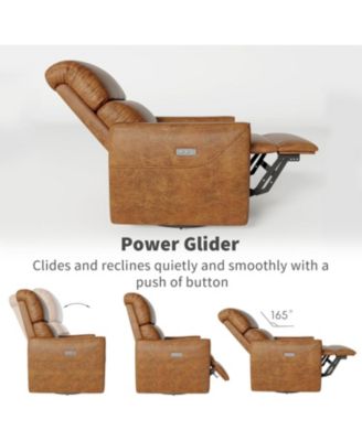 Power Recliner Chair Swivel Glider, Upholstered Faux Leather Nursery Reclining Sofa Chair with Charging Port, Adjustable Footrest