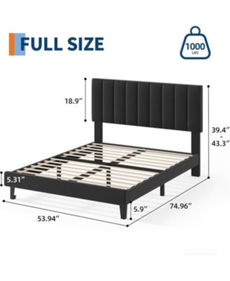 Full Upholstered Platform Bed Frame with Vertical Channel Tufted Headboard, Adjustable Height, Wooden Slats, Noise Free