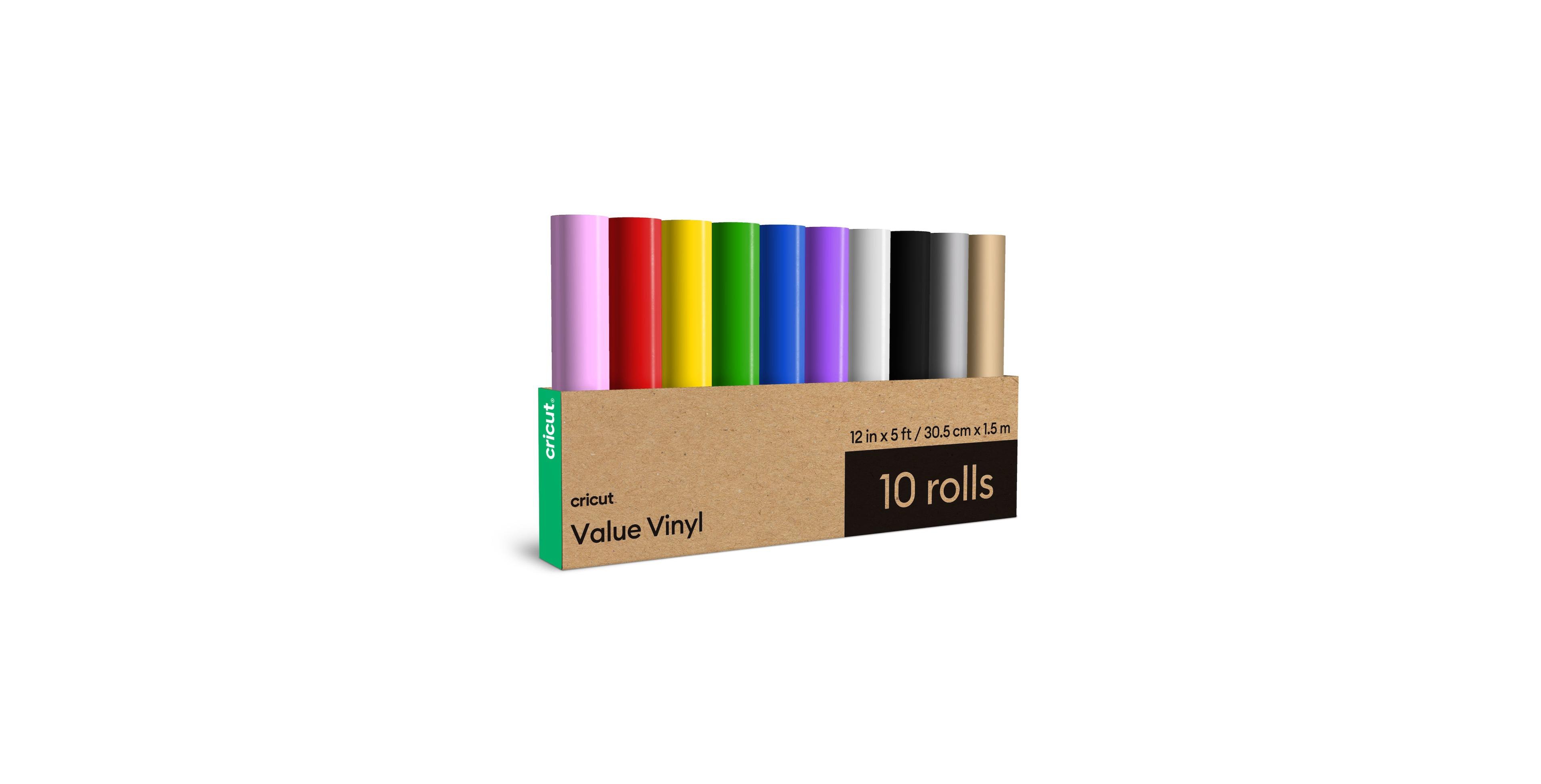 Cricut Permanent Value Vinyl Rolls, Rainbow Sampler 12 in x 5 ft (10 ct)