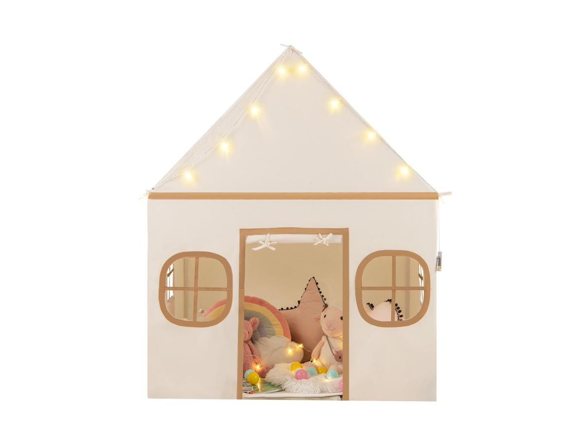 Slickblue Large Kids Playhouse Tent with Door Curtain, Windows, Star Lights
