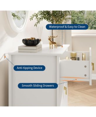 2Pcs Fluted Nightstand, 27.5" Wide Bedside Table with 3 Large Storage Drawers, Modern Night Stand with Metal Handle, Wooden End Table, White