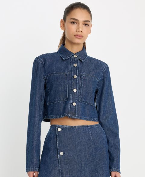 Женские куртки Good American Women's Denim Cropped Jacket, Regular & Plus Size