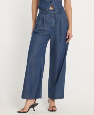 Women's Denim High-Rise Cropped Wide-Leg Trousers