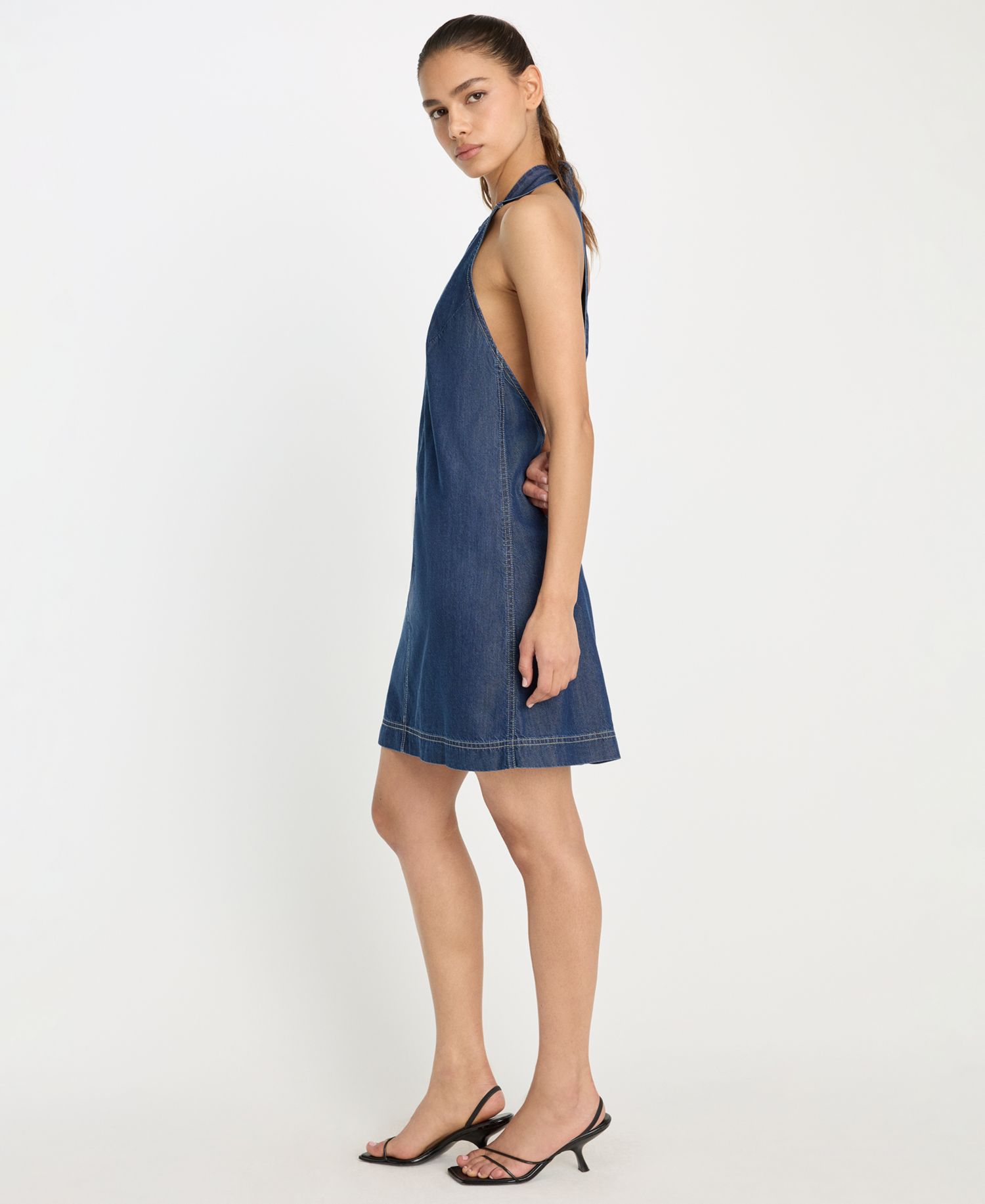 Women's Denim Halter Neck Shift Dress, Regular & Plus Size