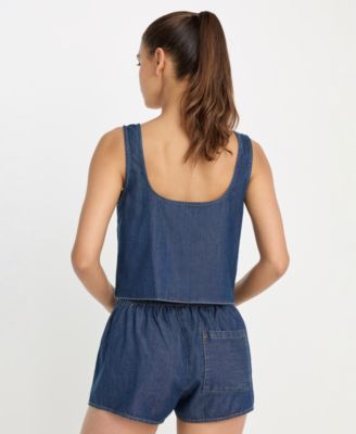 Women's Denim Button-Front Tank Top, Regular & Plus Size