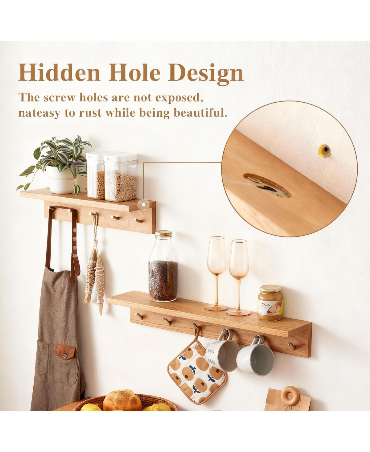 Yigii Oak Wood Coat Rack with Shelf, Sturdy Design for Entryway, Hallway, Bathroom