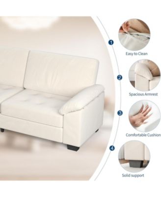 90 in 3-Seater Velvet Upholstered Loveseat, Oversized with Soft Armrests, Button Tufted Couch for Living Room, Bedroom, Beige