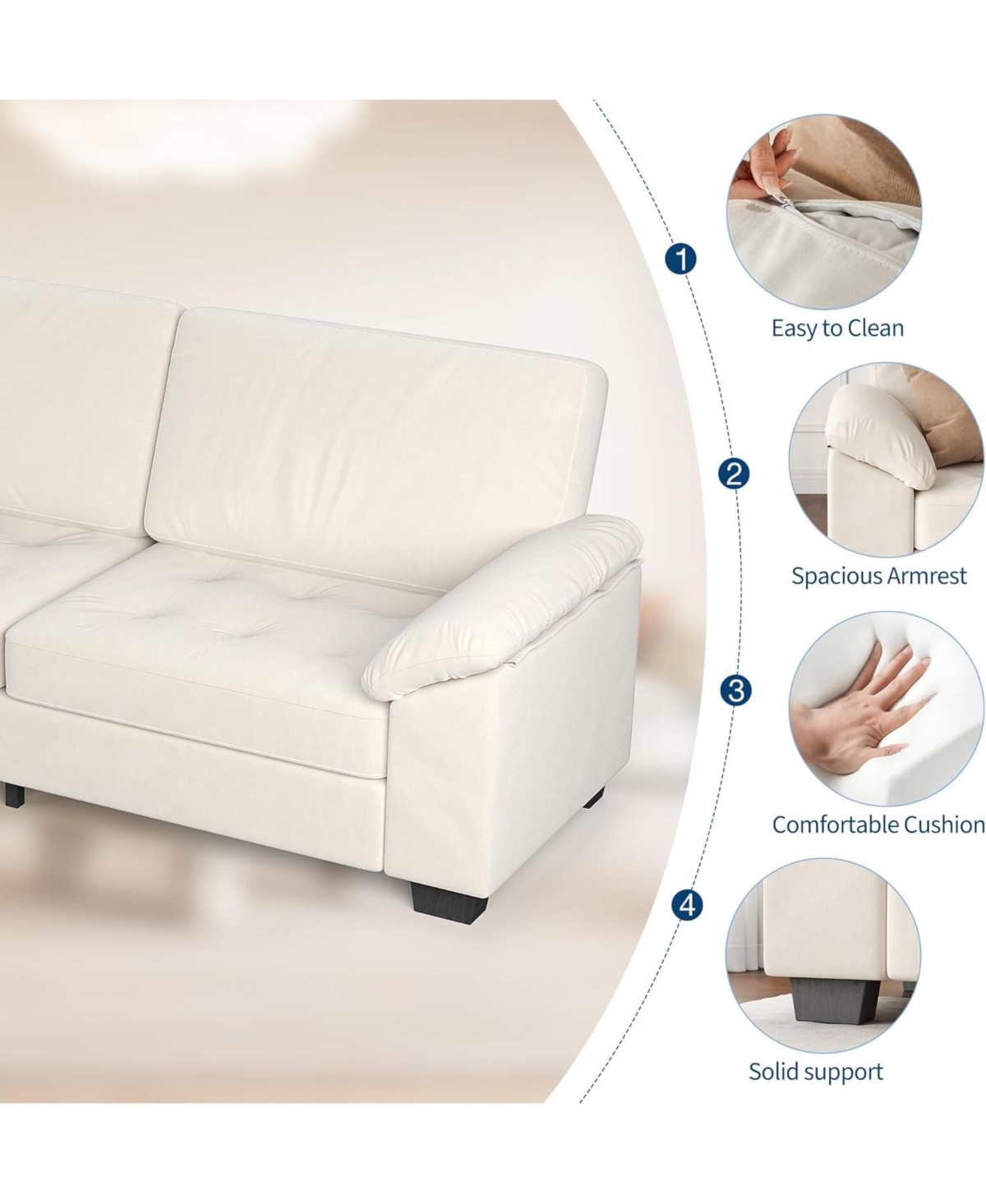 gaomon 90 in 3-Seater Velvet Upholstered Loveseat, Oversized with Soft Armrests, Button Tufted Couch for Living Room, Bedroom, Beige