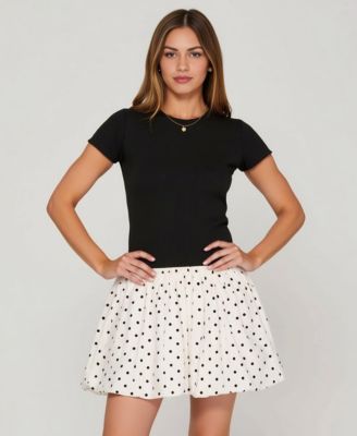 Women's Fitted Knit Bodice Polka Dot Bubble Skirt Dress