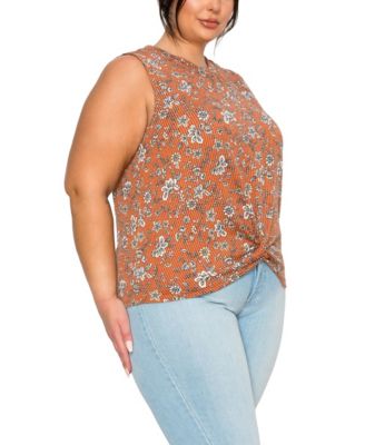 Plus Size Boho Floral Rib Twist Tank