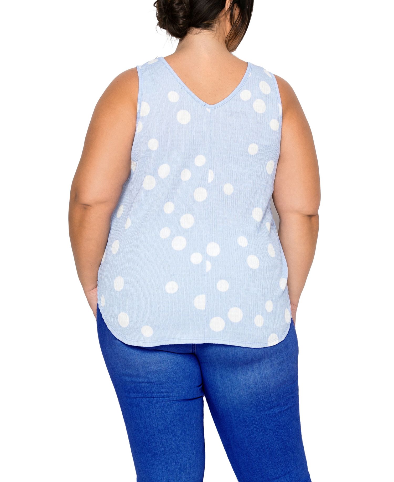 Plus Size Polka Dot Crinkle Knit Double V-Neck Tank