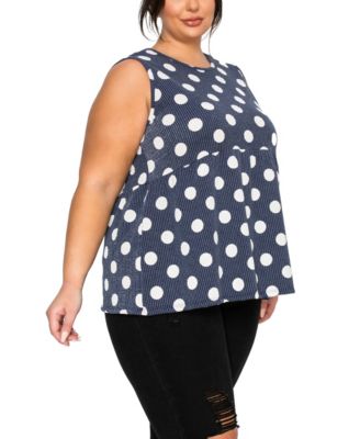 Plus Size Polka Dot Double Knit Babydoll Tank