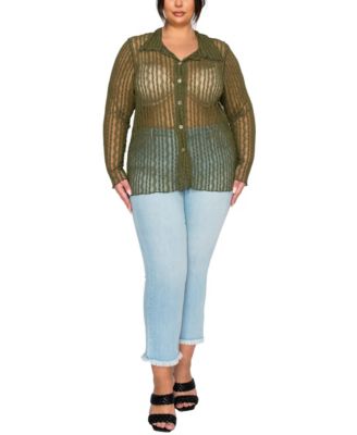 Plus Size Vertical Floral Stripe Lace Button Front Shirt