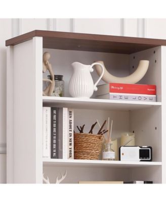 72" Tall Farmhouse Bookshelf with Barn Doors – Freestanding Bookcase with Storage Cabinet, Adjustable Shelves, Wood Display Shelves for Bedroom