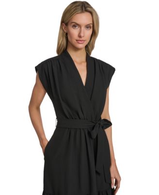 Women's Tiered Belted Surplice Dress