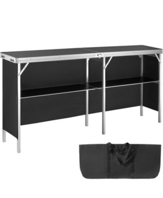 Extra Long Folding Portable Bar Table with Carrying Case, Storage Shelf and Black Skirt, 77.95" x 15.16" x 34.65