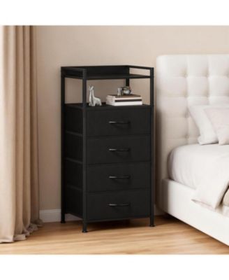 Fabric Chest of Drawers with 4 Foldable Storage Bins, , Nightstand & Organizer for Bedroom, Living Room