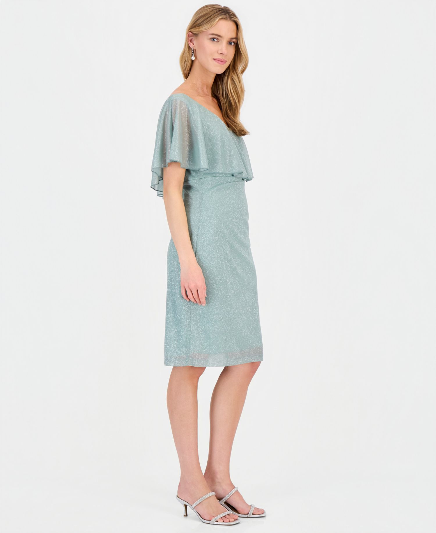 Women's Cape-Overlay Glitter Sheath Dress