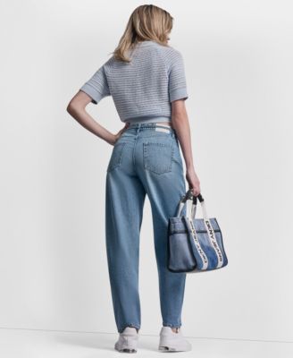 Women's Mid-Rise Forward Seamed Barrel Jeans With Self Belt