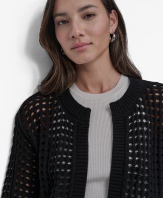 Petite Open-Stitch Drop-Shoulder Cardigan Sweater