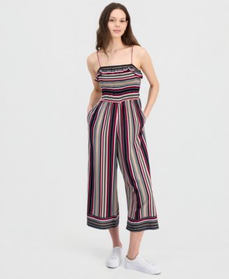 Women's Striped Ruffled Smocked Jumpsuit