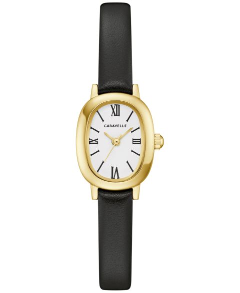 Женские часы Caravelle Classic Black Leather Strap Watch, 18.5mm