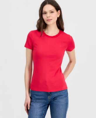Women's Scallop-Trim Cotton Short-Sleeve T-Shirt 