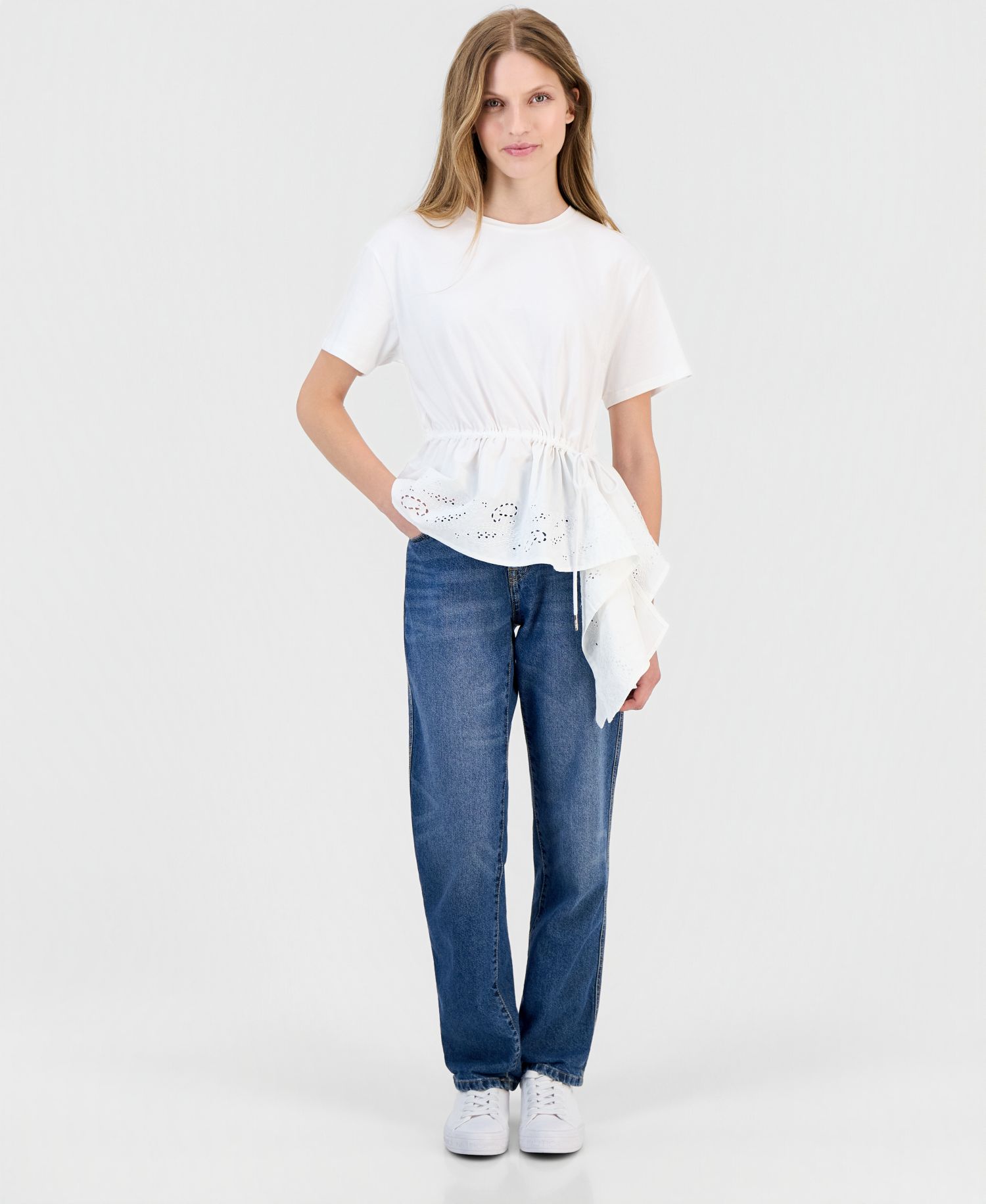 Women's Asymmetrical Eyelet-Embroidered Top