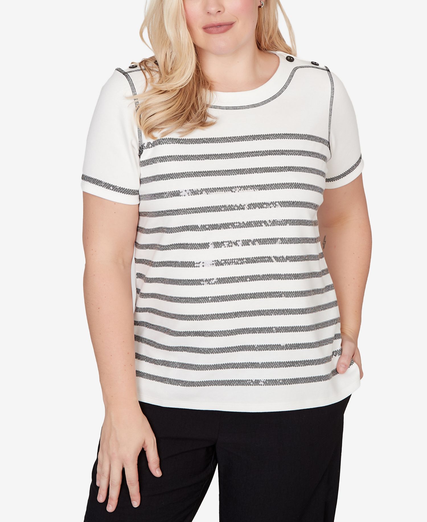 Petite Crowd Pleaser Biadere Sequin Stripes T-Shirt