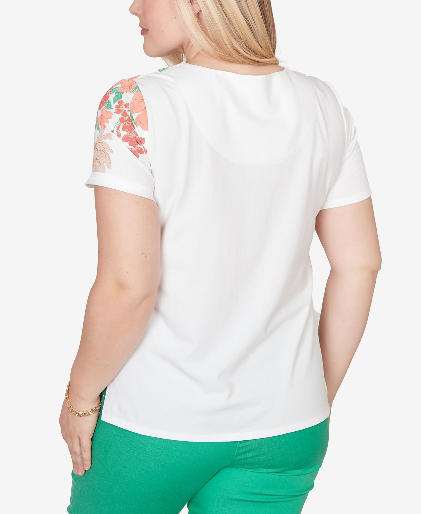 Женский топ Alfred Dunner Petite Resort Living Floral Scallop Border, цвет: Оранжевый разноцветный — фото 5