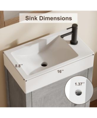 16" Bathroom Vanity with Sink Freestanding Bathroom Sink Cabinet with 2 Soft-Closing Doors and Large Storage Drawer Wood Vanity Cabinet