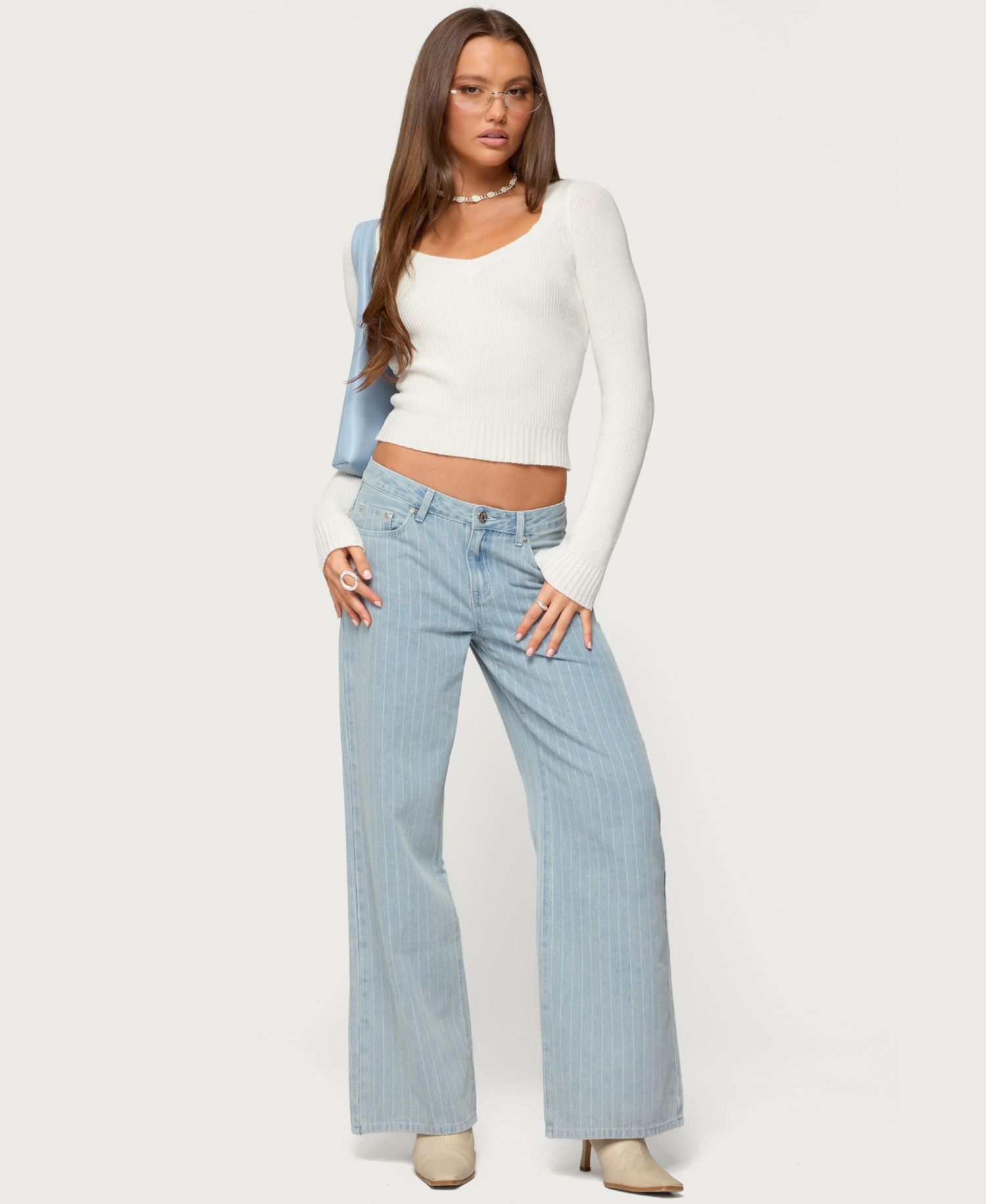 Women's Pinstripe Low Rise Baggy Jeans
