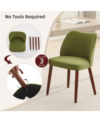 Dining Chair Set of 6, Linen Upholstered Dining Chair with Wood Legs, Wing Backrest, Wooden Kitchen Chair, Kitchen Chairs with Thick Cushions