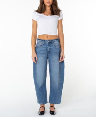 Juniors' High Rise Barrel-Leg Jeans